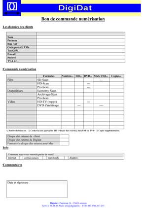 Bon de commande numérisation de vidéo exemple